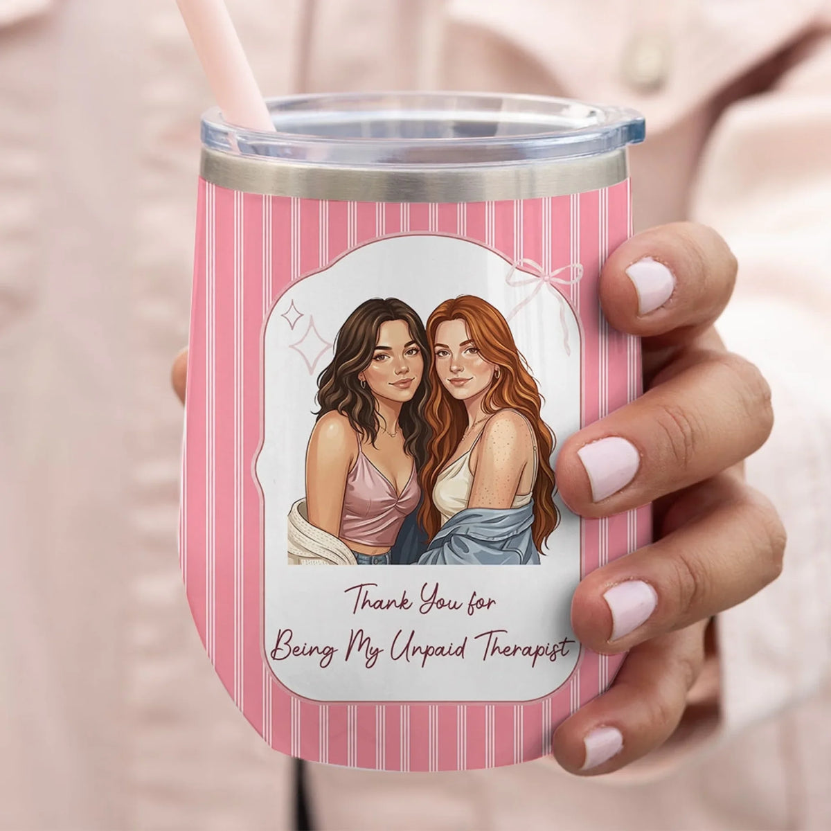 Custom Photo Christmas Birthday Gifts For Best Friend • My Unpaid Therapist - Personalized Effect Wine Tumbler