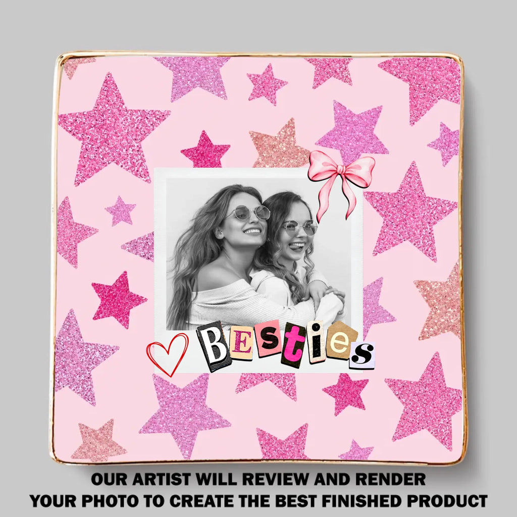 Custom Photo Bestie Trinket Dish, Birthday Christmas Gift For Best Friend • Soul Sisters - Personalized Jewelry Dish