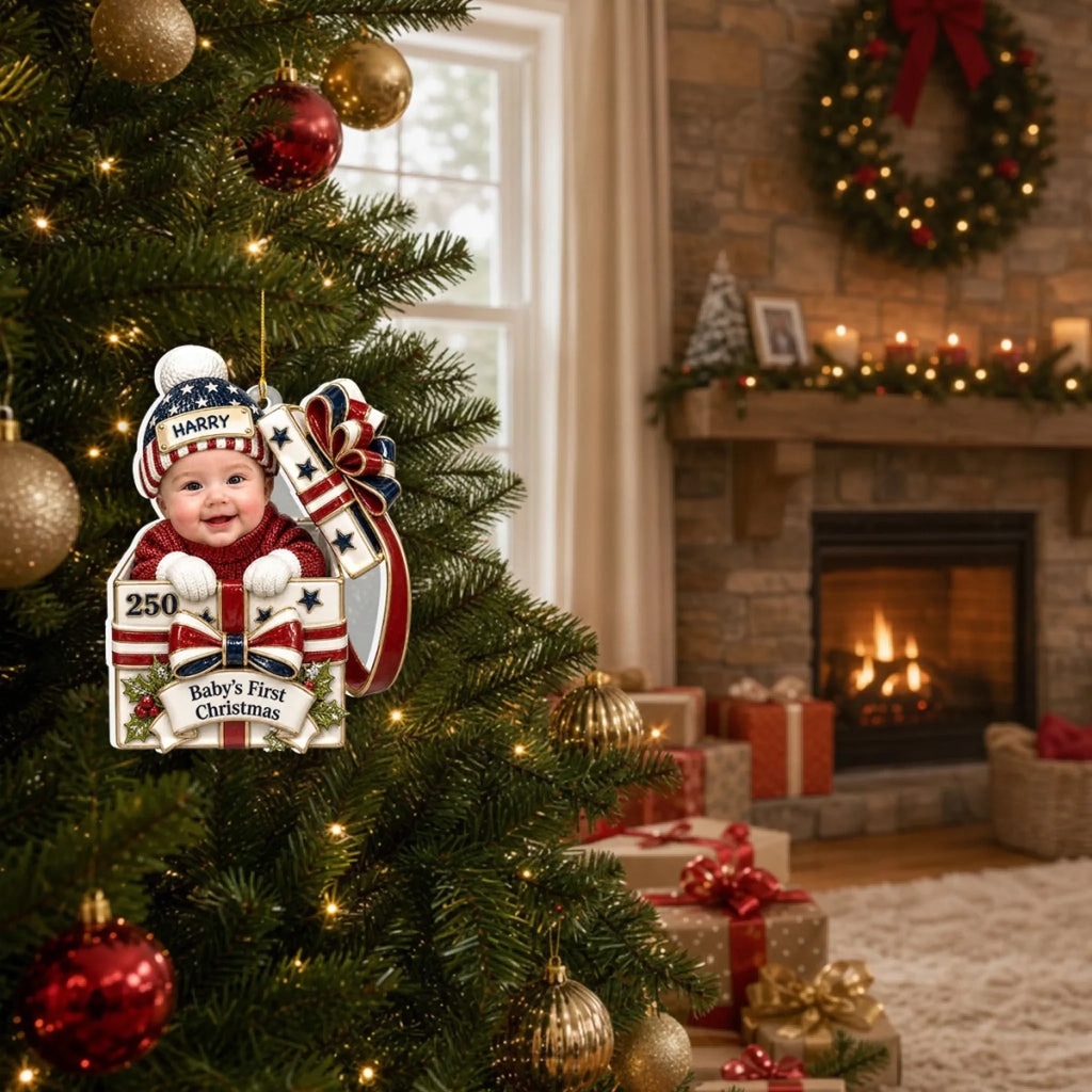 Custom Baby First Christmas Ornament for New Parents •  Baby Christmas Gift Box - Personalized 3D White Acrylic Ornament