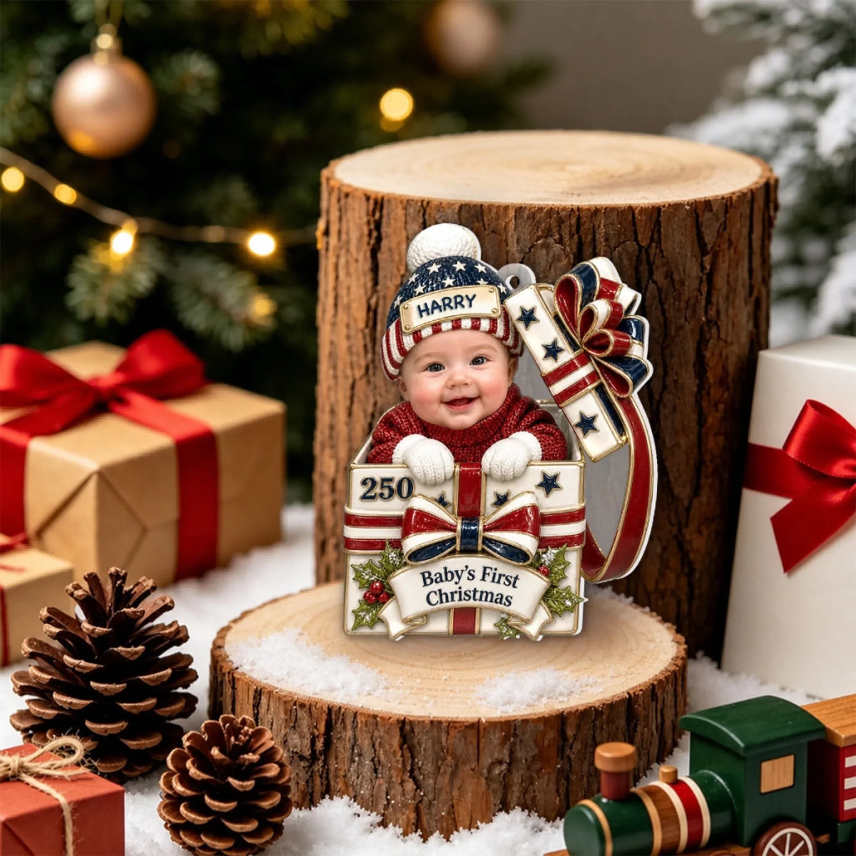 Custom Baby First Christmas Ornament for New Parents •  Baby Christmas Gift Box - Personalized 3D White Acrylic Ornament