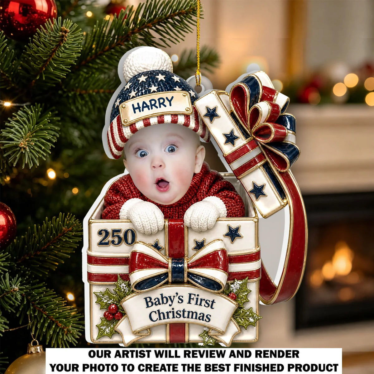 Custom Baby First Christmas Ornament for New Parents •  Baby Christmas Gift Box - Personalized 3D White Acrylic Ornament