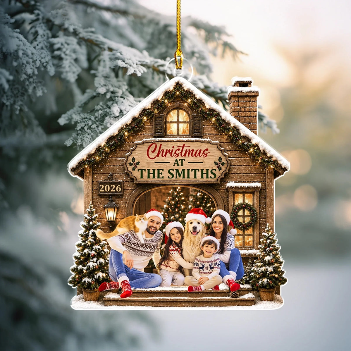 Custom Family Ornament, Christmas Gift for Family Members •  Merry At Home -  Personalized 3D Effect Acrylic Ornament