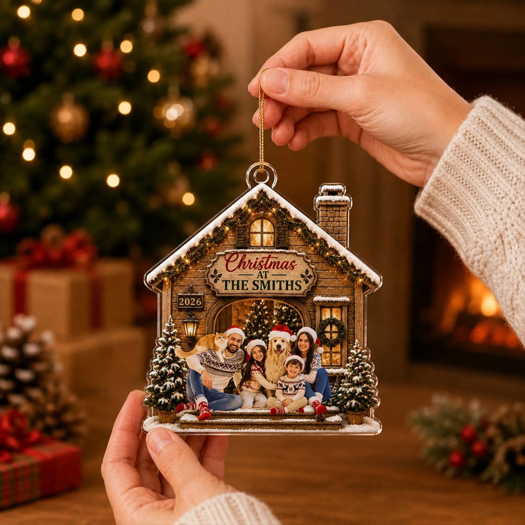 Custom Family Ornament, Christmas Gift for Family Members •  Merry At Home -  Personalized 3D Effect Acrylic Ornament