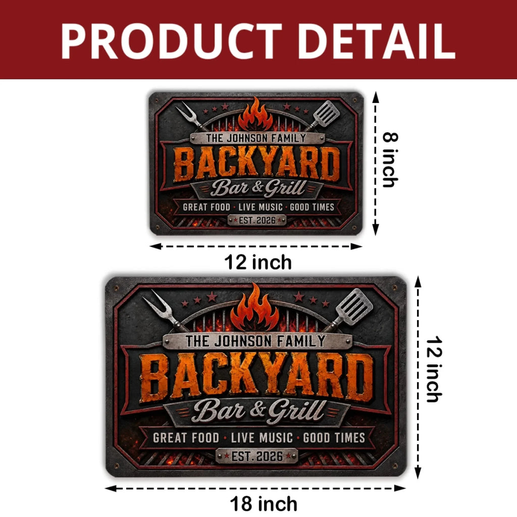 Custom Family Summer Backyard, Patio & Porch Decor • Bar And Grill - Personalized Metal Sign
