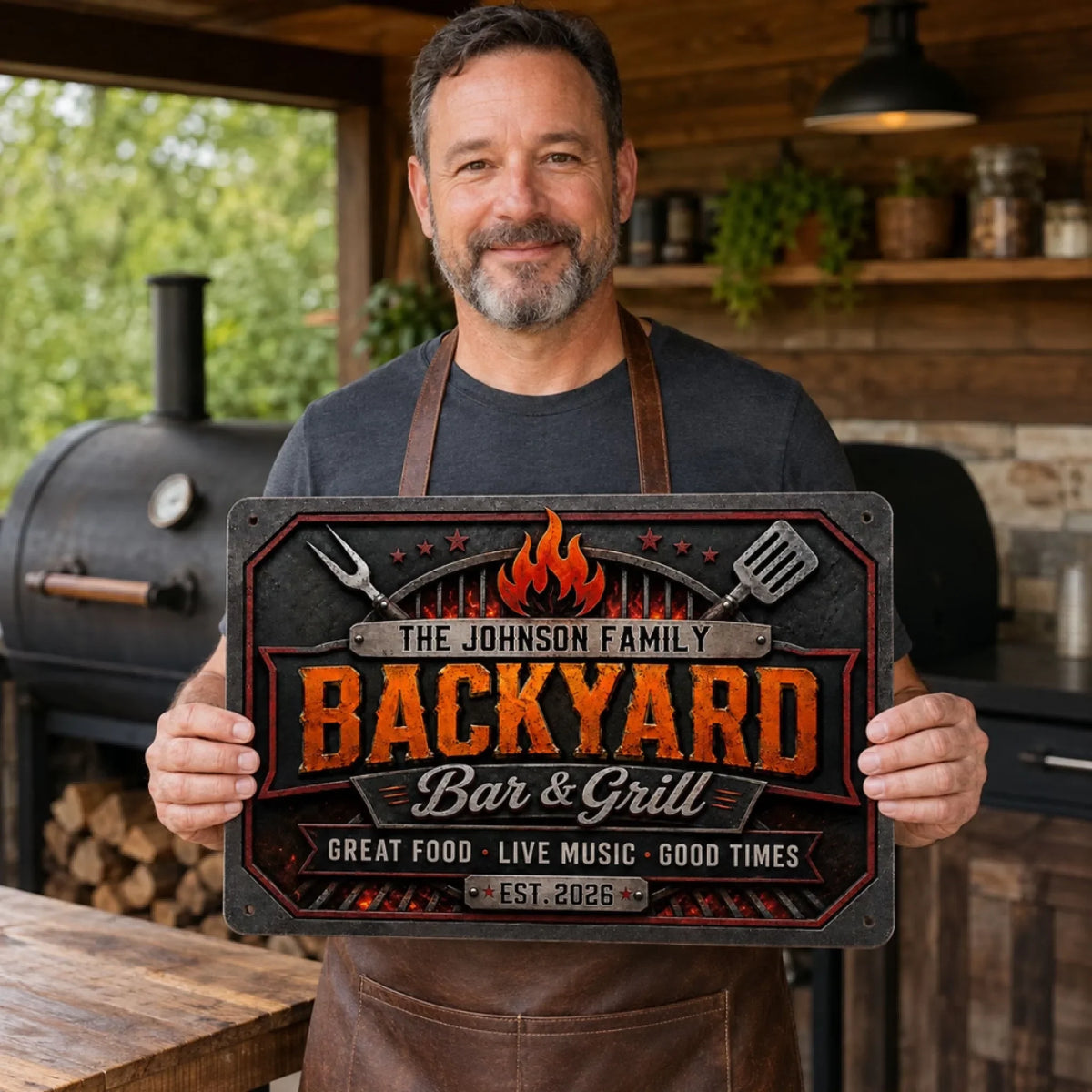 Custom Family Summer Backyard, Patio & Porch Decor • Bar And Grill - Personalized Metal Sign
