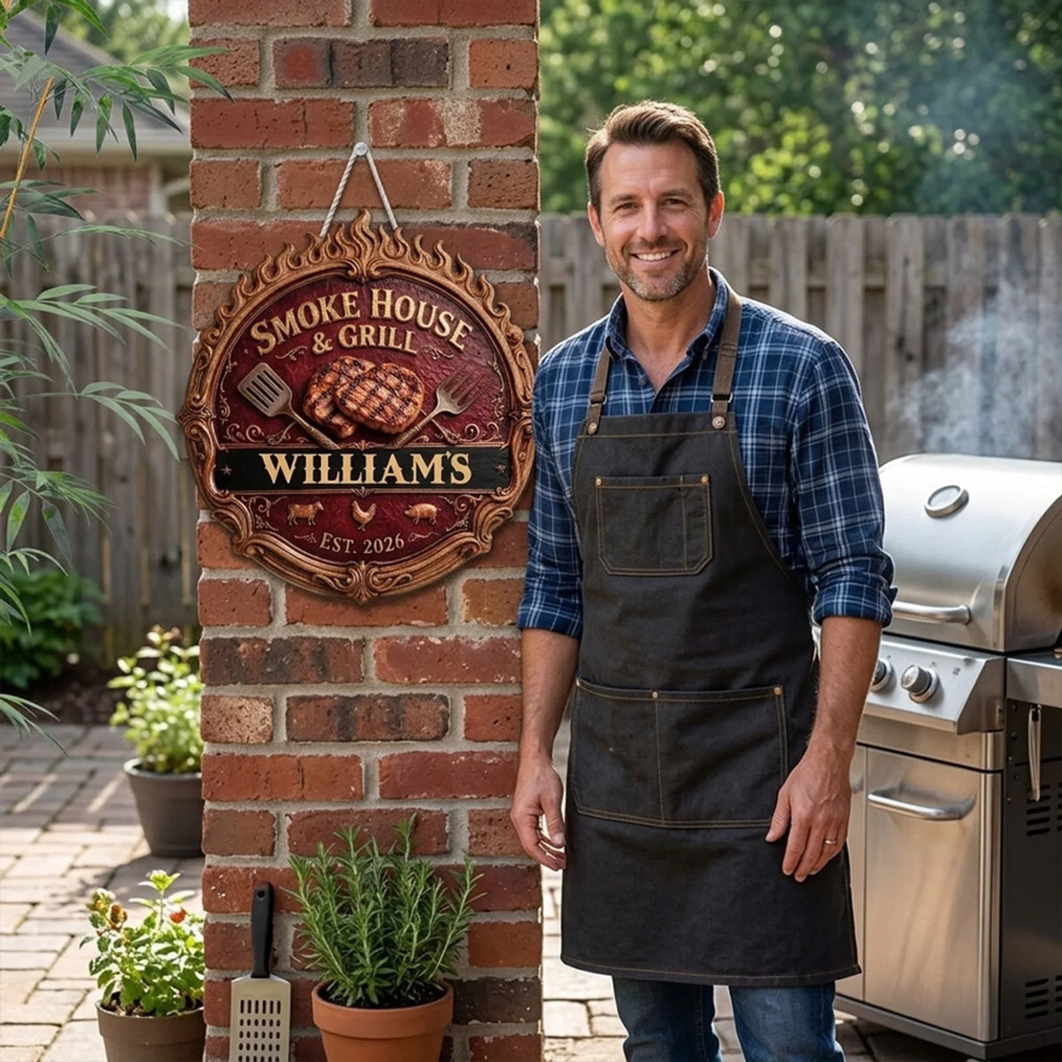 Custom Family Summer Backyard, Patio & Porch Decor • Backyard BBQ Club - Personalized Wood Sign