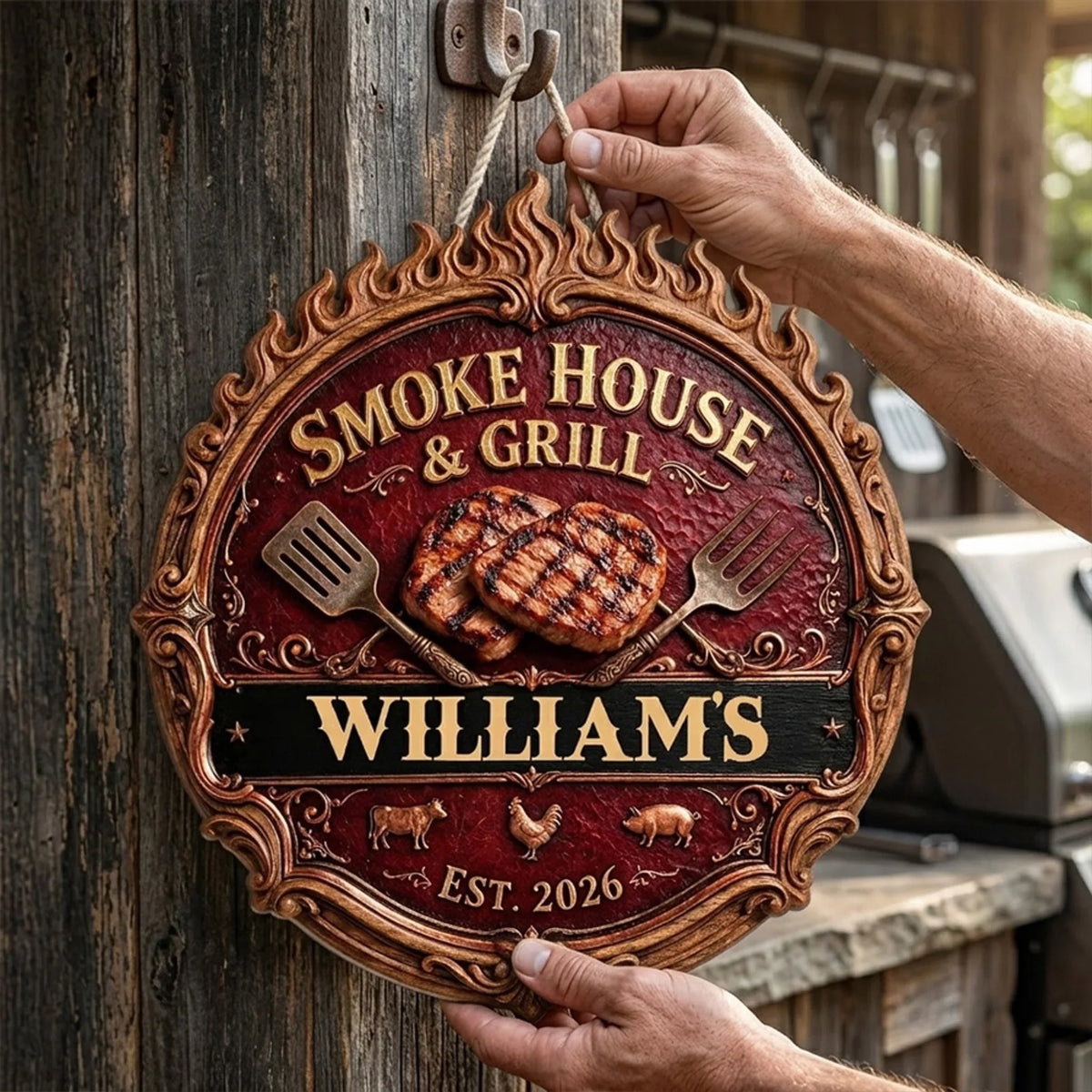 Custom Family Summer Backyard, Patio & Porch Decor • Backyard BBQ Club - Personalized Wood Sign