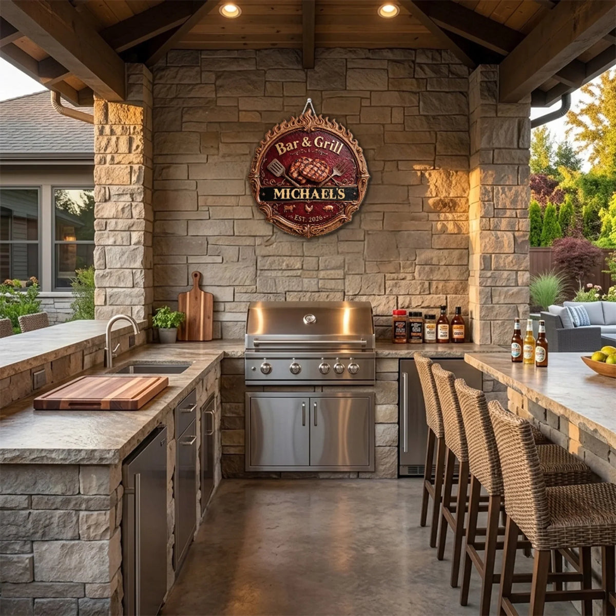 Custom Family Summer Backyard, Patio & Porch Decor • Backyard BBQ Club - Personalized Wood Sign