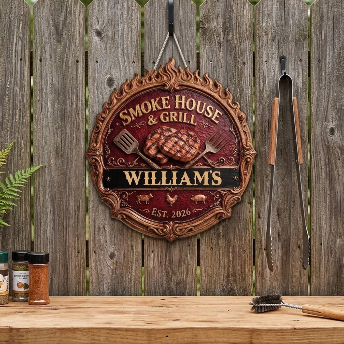 Custom Family Summer Backyard, Patio & Porch Decor • Backyard BBQ Club - Personalized Wood Sign