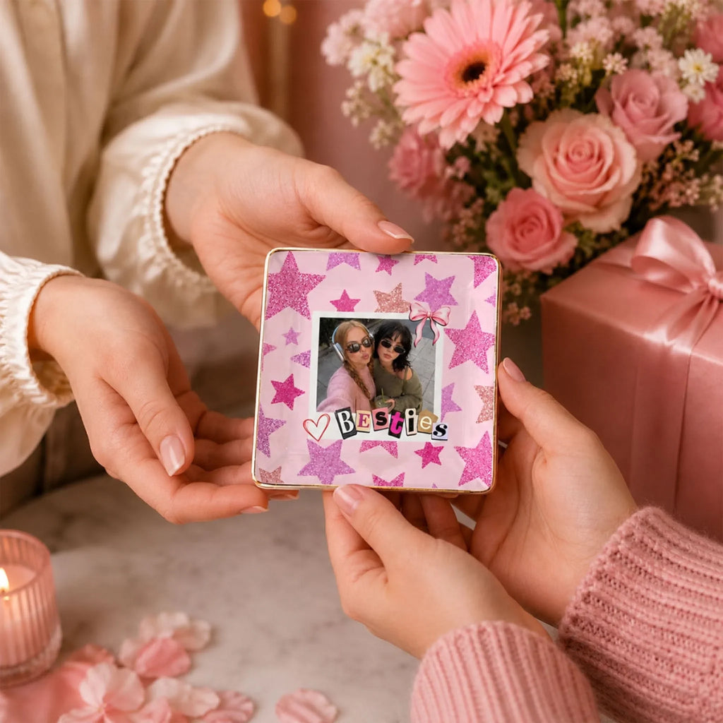 Custom Photo Bestie Trinket Dish, Birthday Christmas Gift For Best Friend • Soul Sisters - Personalized Jewelry Dish
