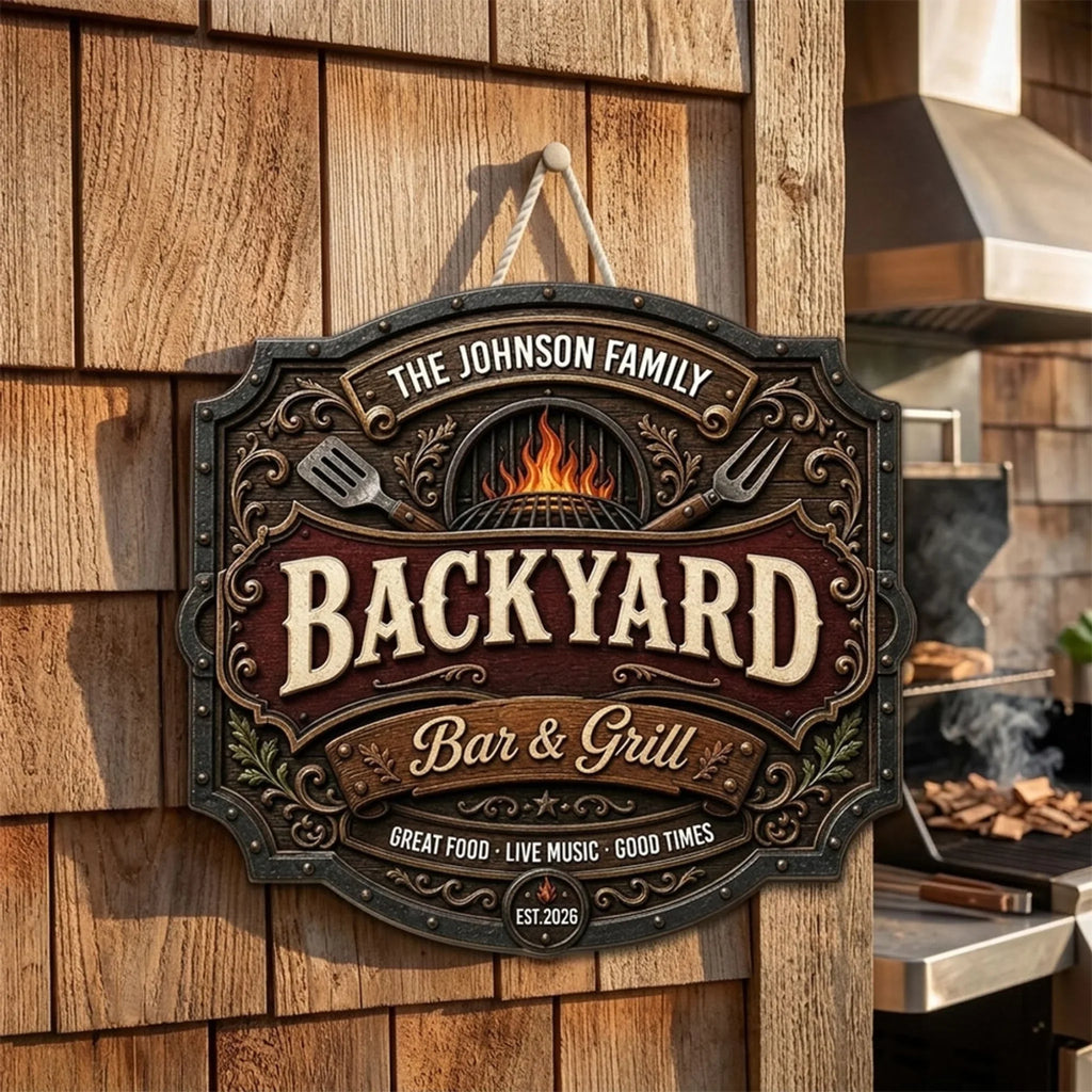 Custom Family Summer Backyard, Patio & Porch Decor • Iron Kitchen - Personalized Wood Sign