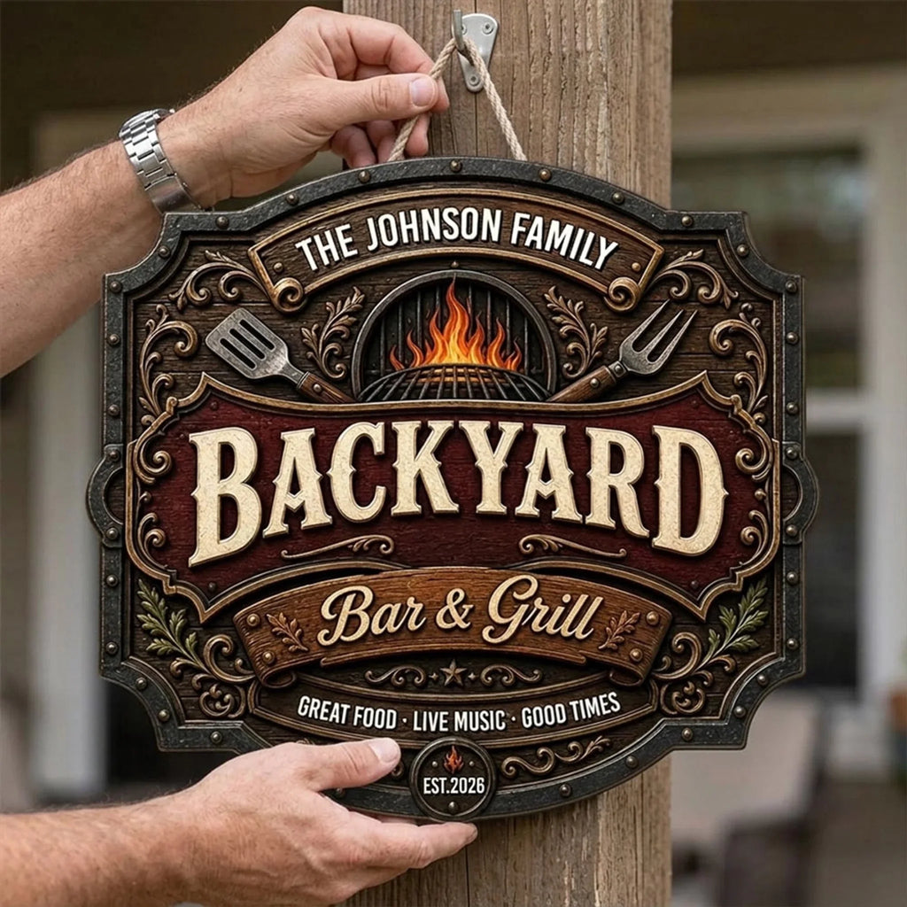 Custom Family Summer Backyard, Patio & Porch Decor • Iron Kitchen - Personalized Wood Sign