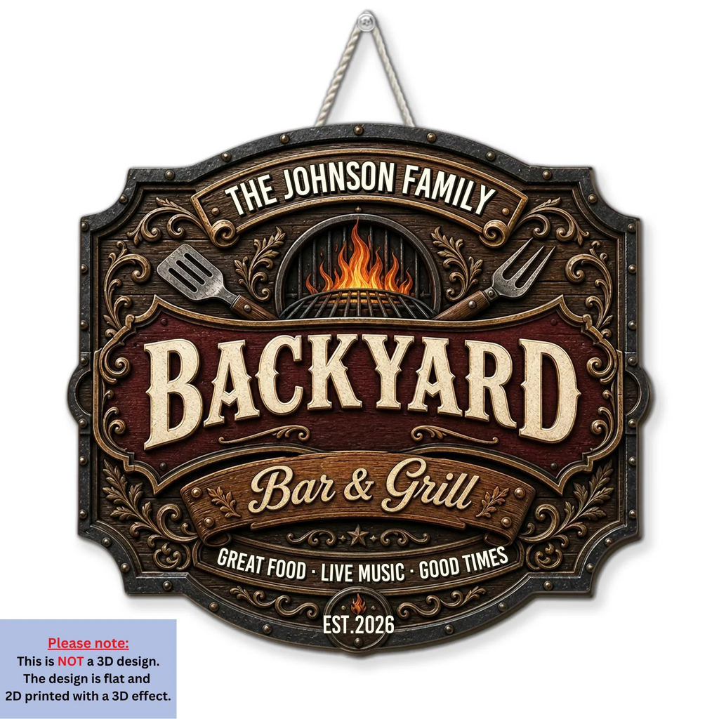 Custom Family Summer Backyard, Patio & Porch Decor • Iron Kitchen - Personalized Wood Sign