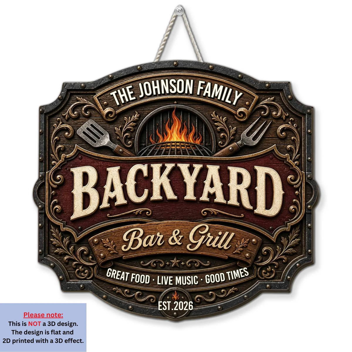 Custom Family Summer Backyard, Patio & Porch Decor • Iron Kitchen - Personalized Wood Sign