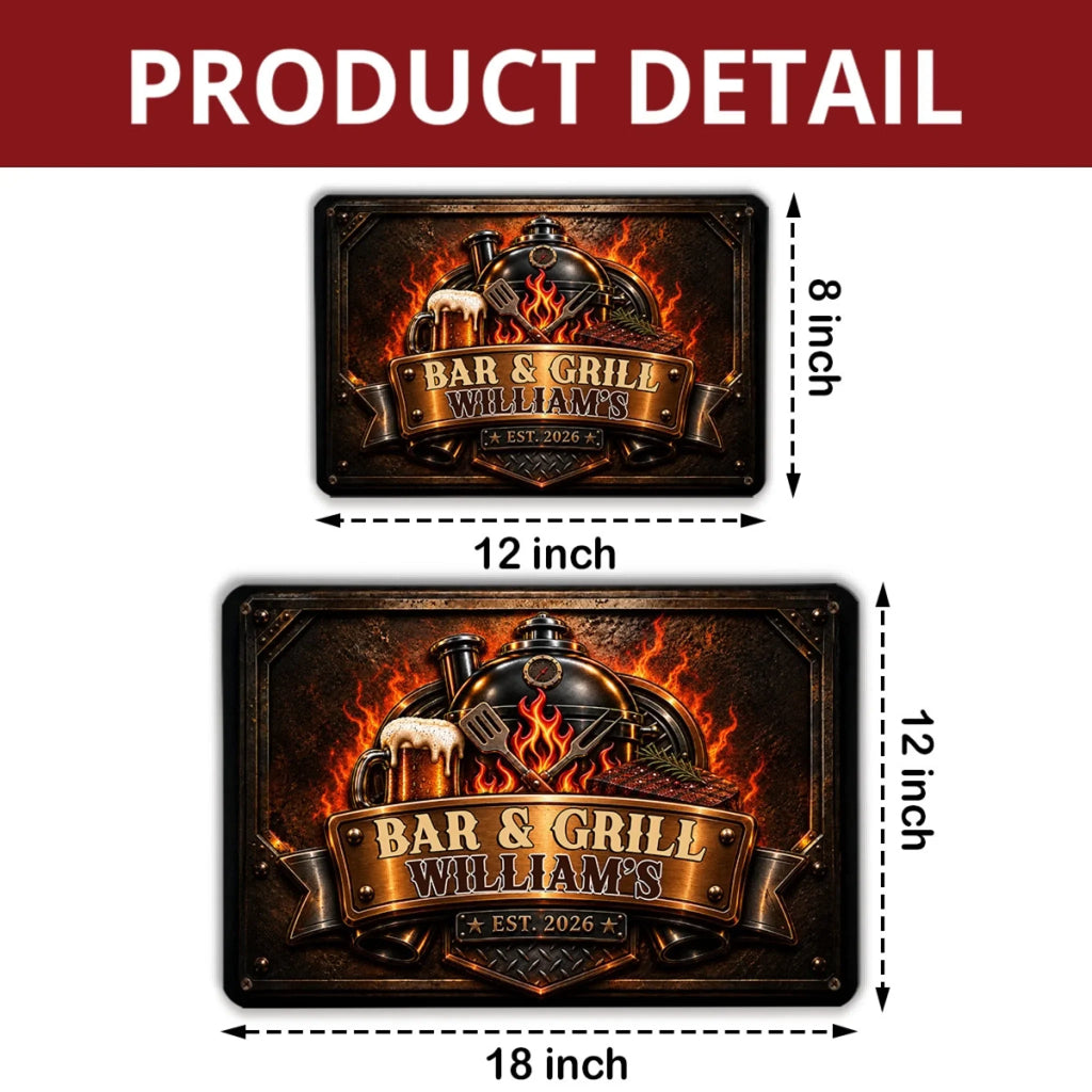 Custom Family Summer Backyard, Patio & Porch Decor • Grill Flame - Personalized Metal Sign