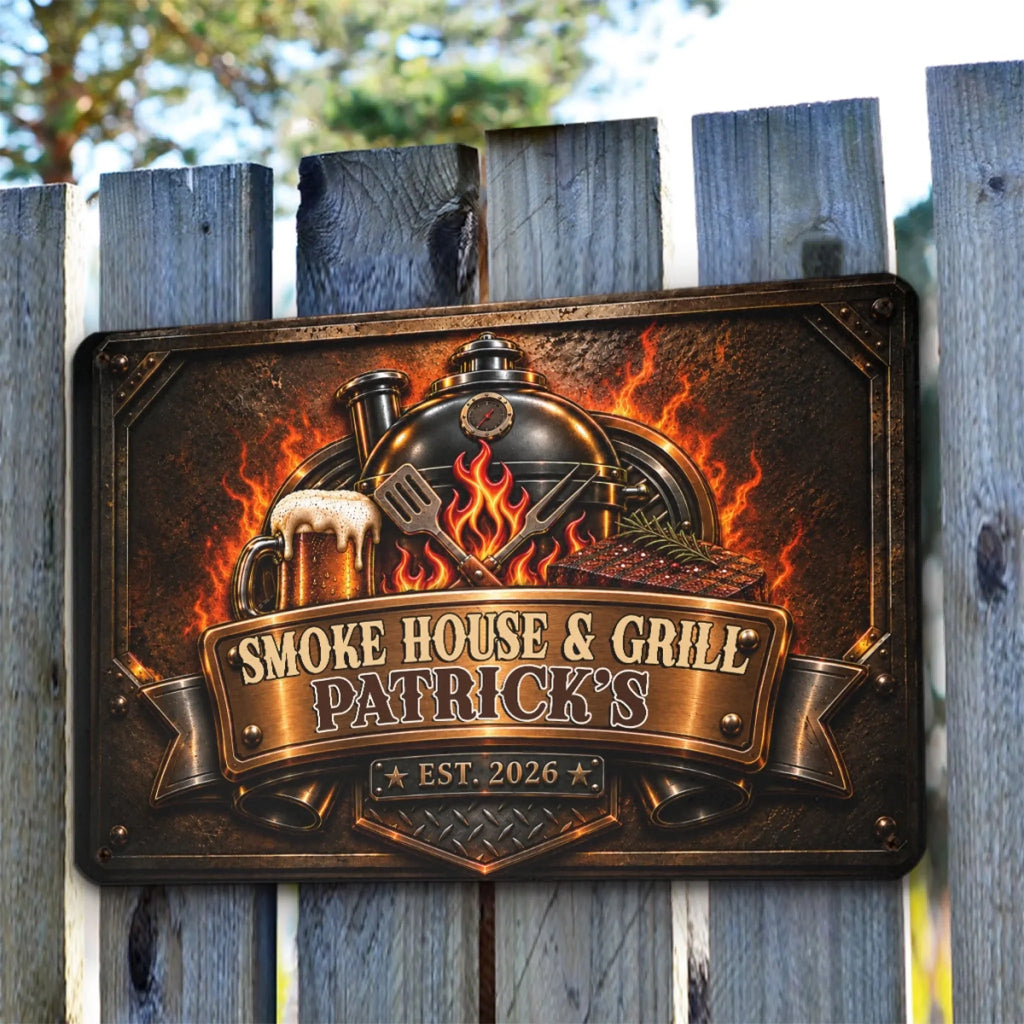 Custom Family Summer Backyard, Patio & Porch Decor • Grill Flame - Personalized Metal Sign