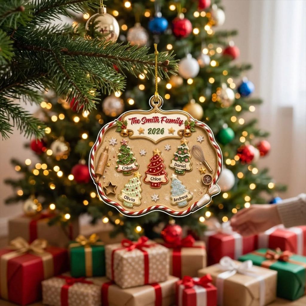 Custom Family Ornament, Christmas Gift for Family Members •  Christmas Tree Cake - Personalized 3D Effect Acrylic Ornament