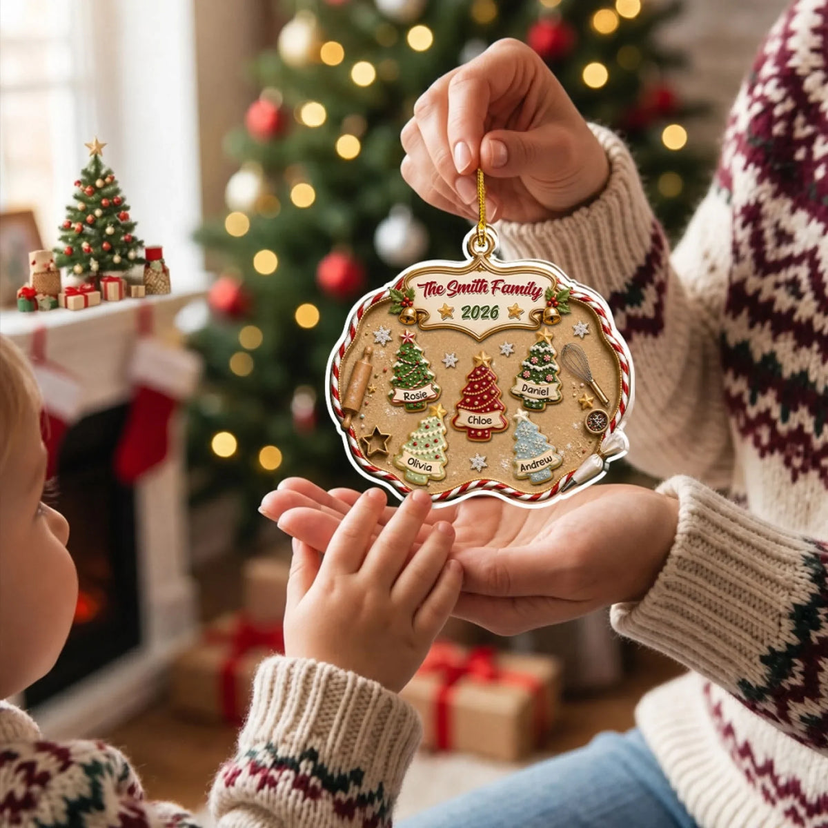 Custom Family Ornament, Christmas Gift for Family Members •  Christmas Tree Cake - Personalized 3D Effect Acrylic Ornament