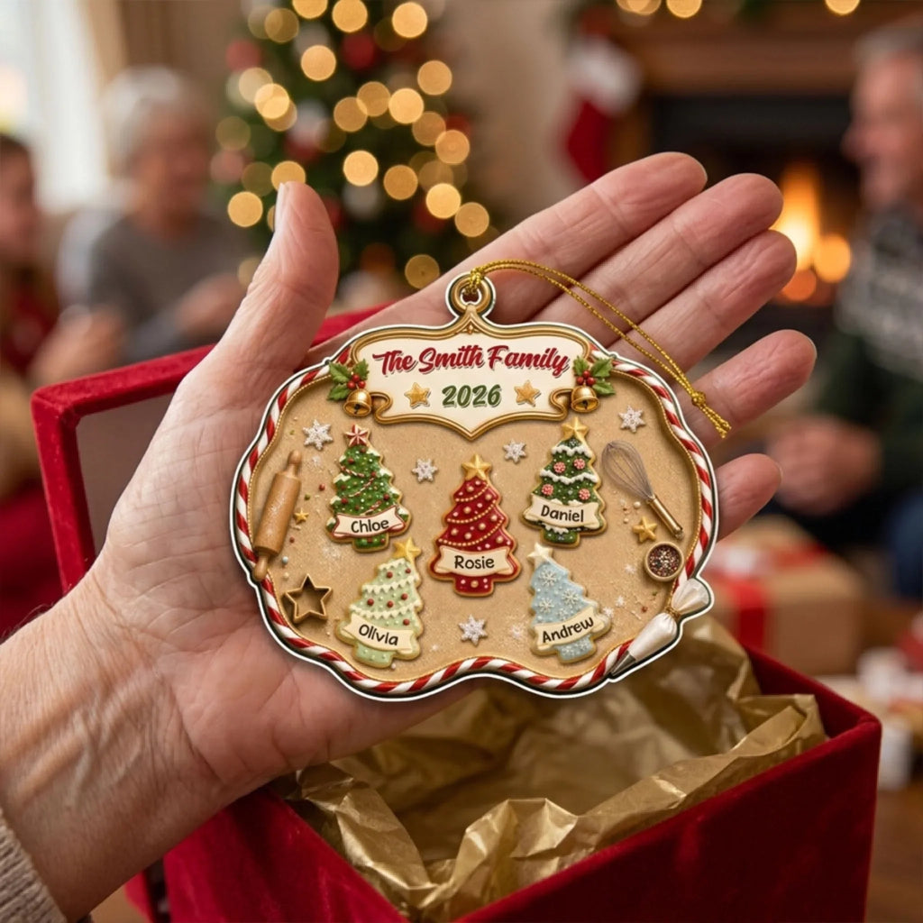 Custom Family Ornament, Christmas Gift for Family Members •  Christmas Tree Cake - Personalized 3D Effect Acrylic Ornament