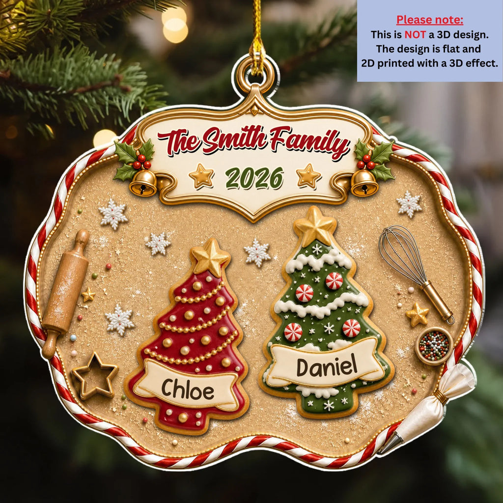Custom Family Ornament, Christmas Gift for Family Members •  Christmas Tree Cake - Personalized 3D Effect Acrylic Ornament