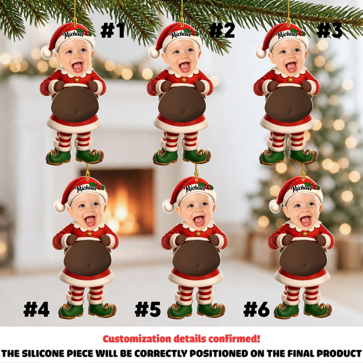 Custom Baby Christmas Ornament for New Parents •  Little Elves - Personalized Squishy Acrylic Ornament