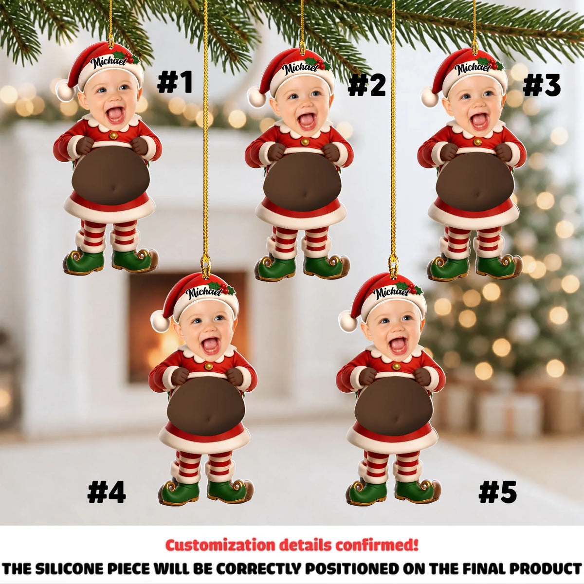 Custom Baby Christmas Ornament for New Parents •  Little Elves - Personalized Squishy Acrylic Ornament