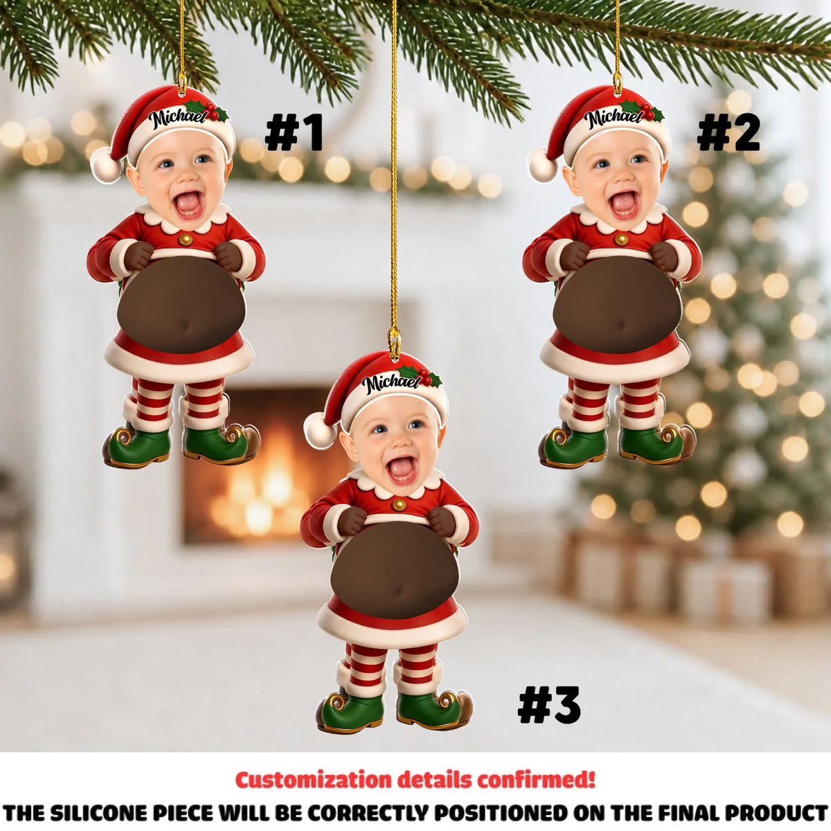 Custom Baby Christmas Ornament for New Parents •  Little Elves - Personalized Squishy Acrylic Ornament