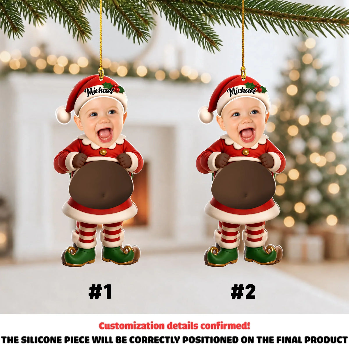Custom Baby Christmas Ornament for New Parents •  Little Elves - Personalized Squishy Acrylic Ornament