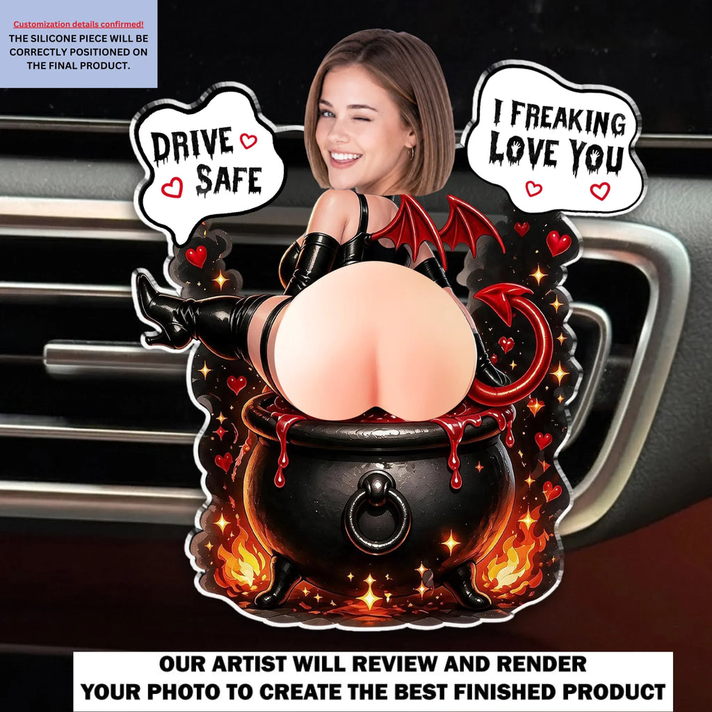 Custom Photo 3D Spicy Gifts For Wife • Devil Girl - Personalized Squishy Acrylic Car Vent Clip