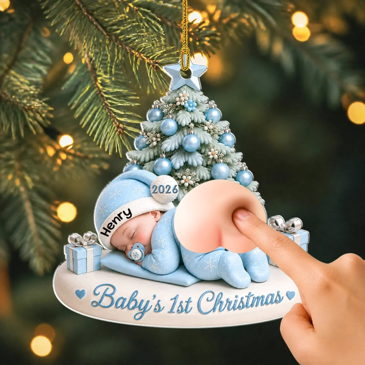Custom Keepsake Christmas Ornament •  First Christmas Baby - Personalized Squishy Acrylic Ornament