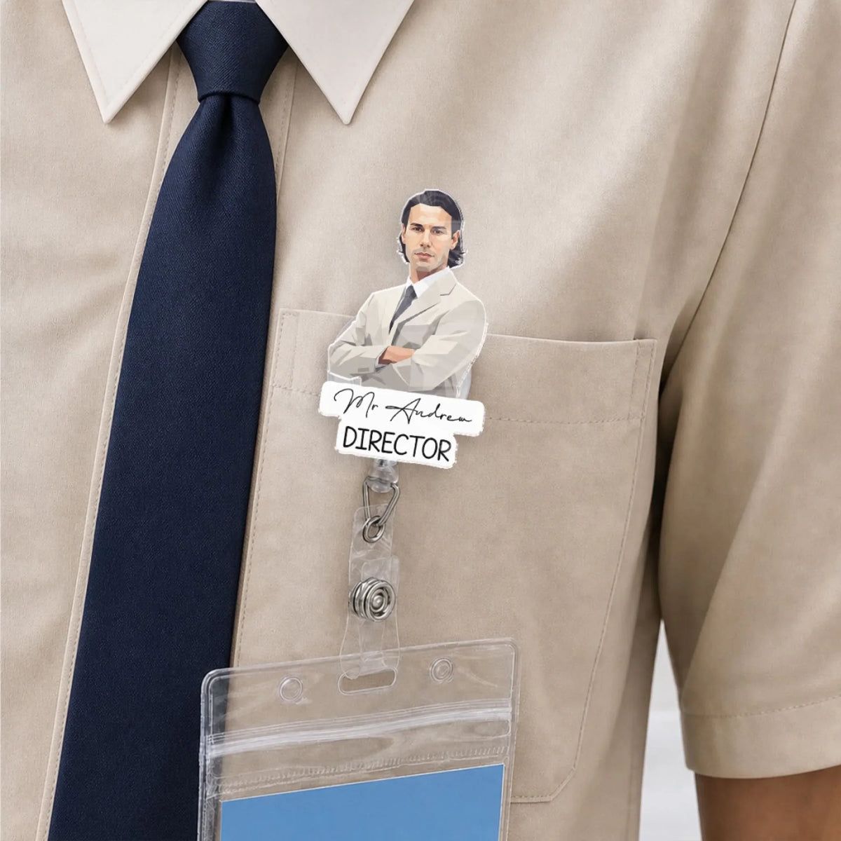 Custom Character ID Holder For Coworker, For Boss, Office Gift With Name • Silhouette Portrait Character - Personalized Acrylic Badge Reel