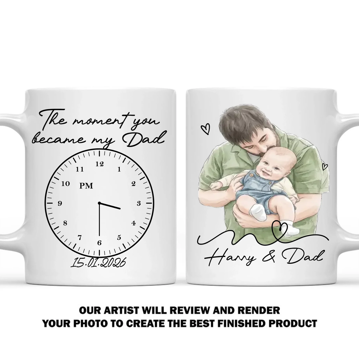 Custom Photo First Father's Day, Christmas Gift for New Dad • The Moment You Became My Dad - Personalized Coffee Mug