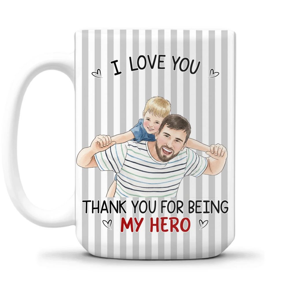 Custom Photo Father's Day, Special Gift for Dad & Grandpa • Thanks Dad For Being Our Hero - Personalized Coffee Mug