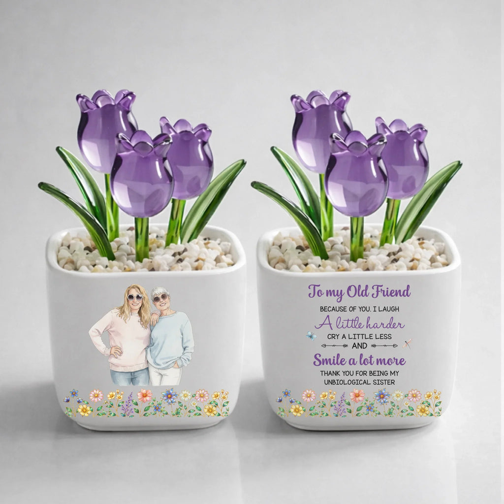Custom Photo Flower Keepsake, Glass Home Decor Gift for Best Friend • Cry A Little Less And Smile More Ver 3 - Personalized Glass Everlasting Tulips