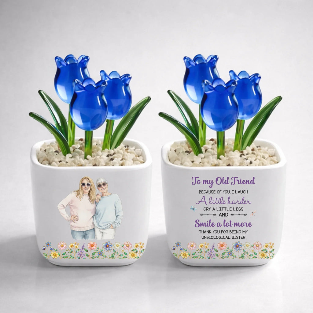 Custom Photo Flower Keepsake, Glass Home Decor Gift for Best Friend • Cry A Little Less And Smile More Ver 3 - Personalized Glass Everlasting Tulips