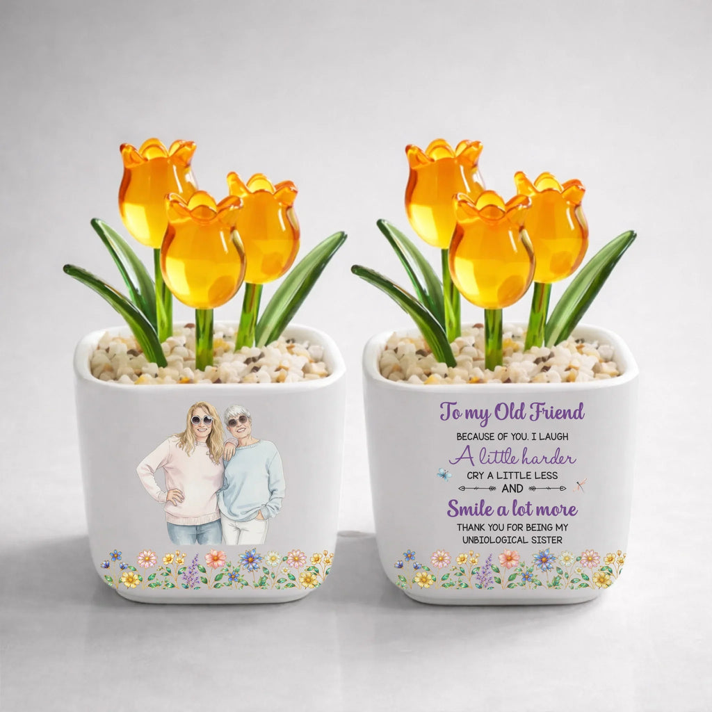 Custom Photo Flower Keepsake, Glass Home Decor Gift for Best Friend • Cry A Little Less And Smile More Ver 3 - Personalized Glass Everlasting Tulips