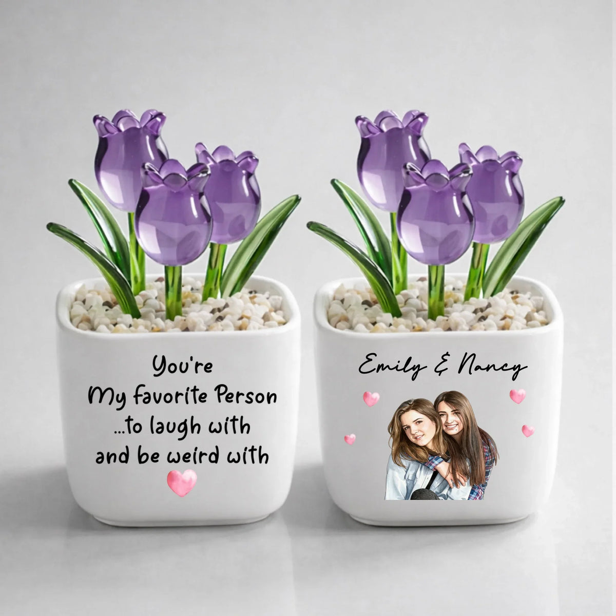 Custom Photo Flower Keepsake, Glass Home Decor Gift for Best Friend • My Favorite One - Personalized Glass Everlasting Tulips