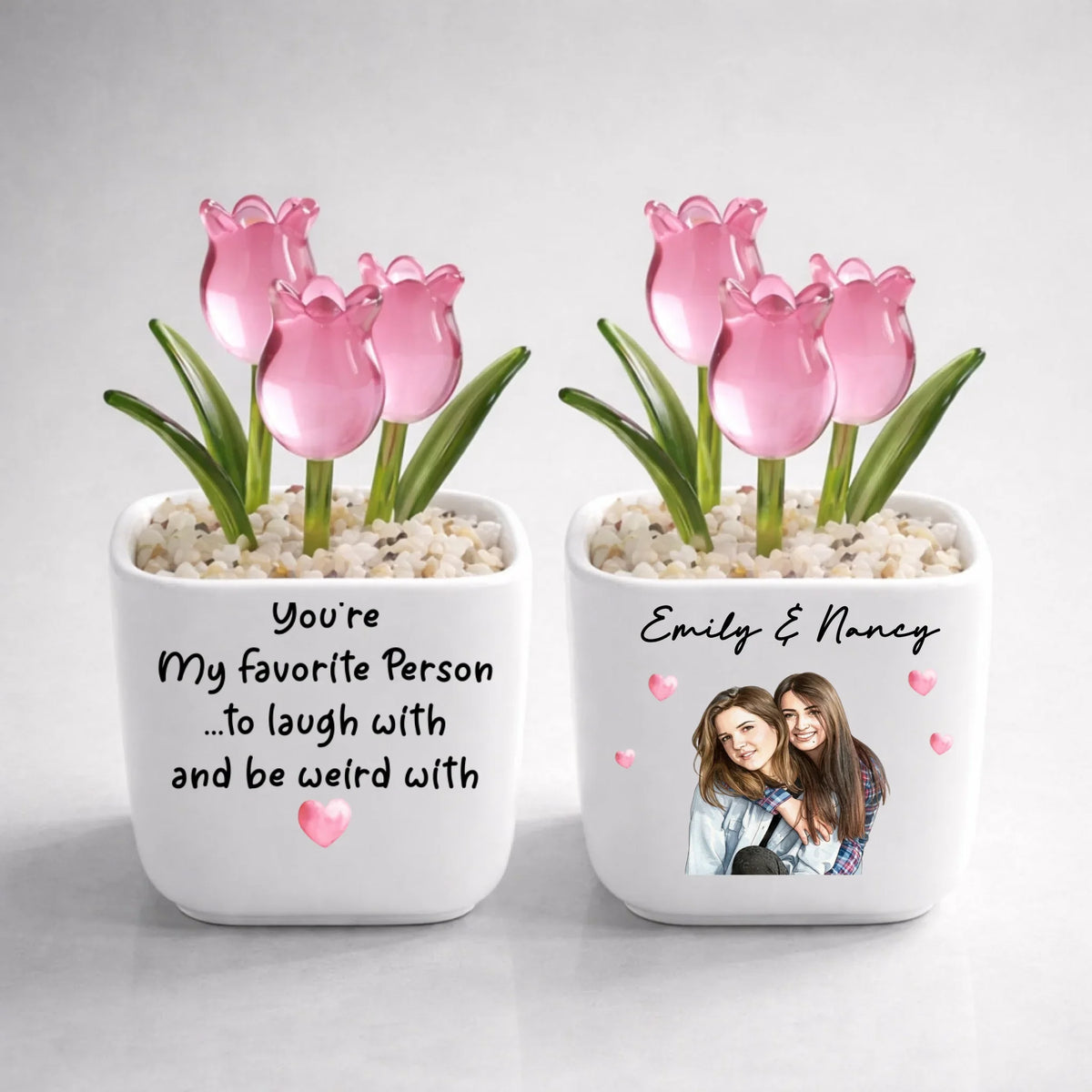 Custom Photo Flower Keepsake, Glass Home Decor Gift for Best Friend • My Favorite One - Personalized Glass Everlasting Tulips