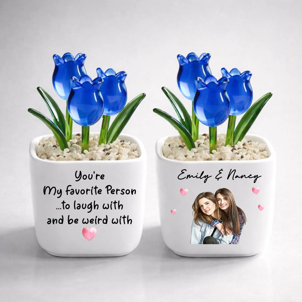 Custom Photo Flower Keepsake, Glass Home Decor Gift for Best Friend • My Favorite One - Personalized Glass Everlasting Tulips