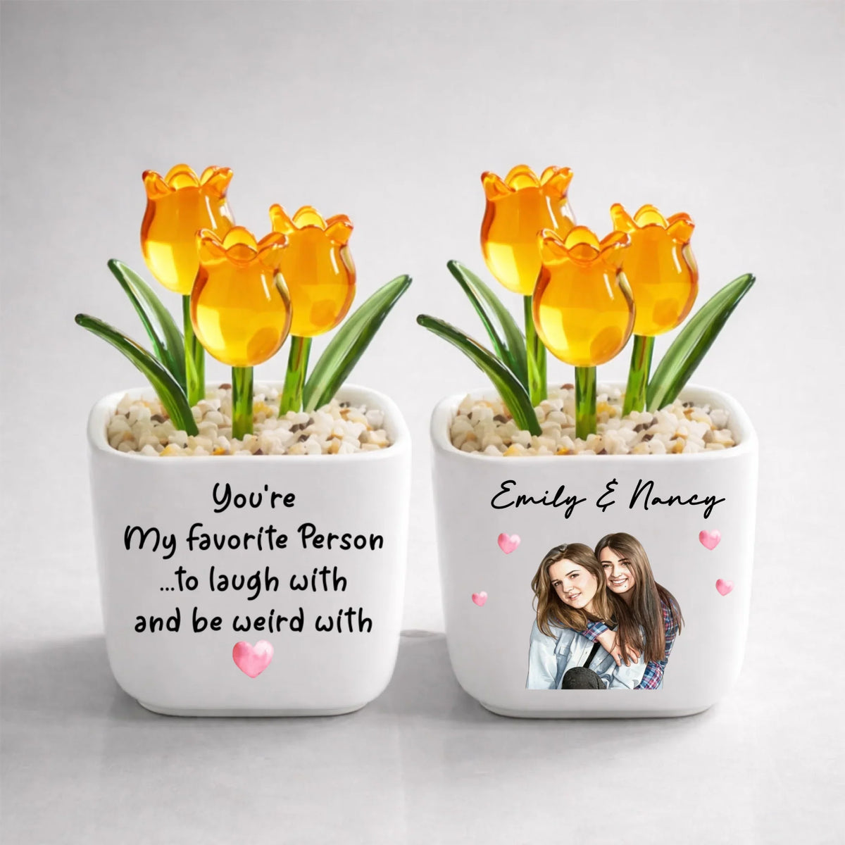Custom Photo Flower Keepsake, Glass Home Decor Gift for Best Friend • My Favorite One - Personalized Glass Everlasting Tulips