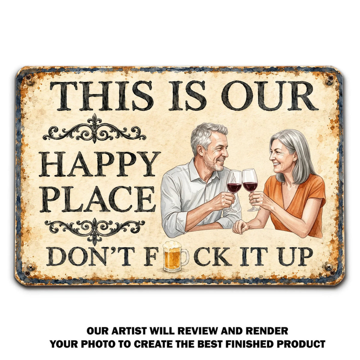 Custom Photo Couple Anniversary Wall Decor Keepsake Gift • Funny Beer Couple - Personalized Metal Sign