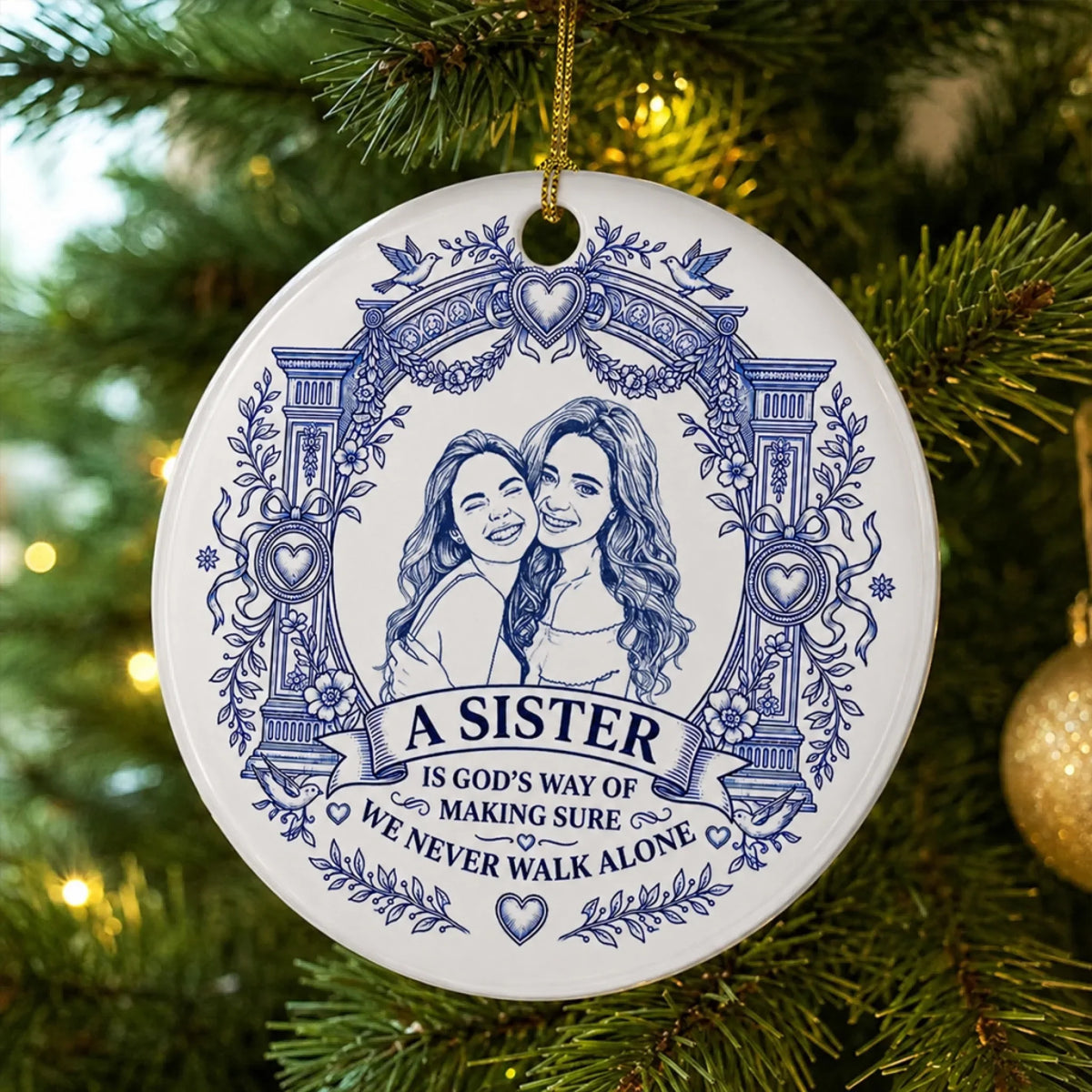 Custom Keepsake Christmas Ornament •  Side By Side Always - Personalized Ceramic Ornament