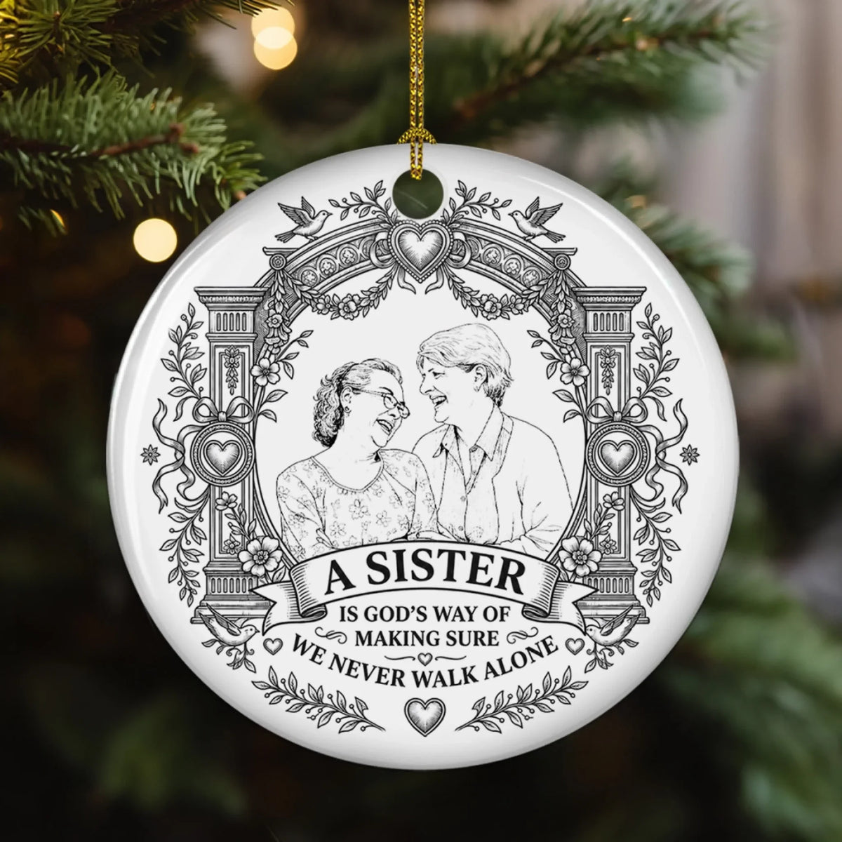 Custom Keepsake Christmas Ornament •  Side By Side Always - Personalized Ceramic Ornament