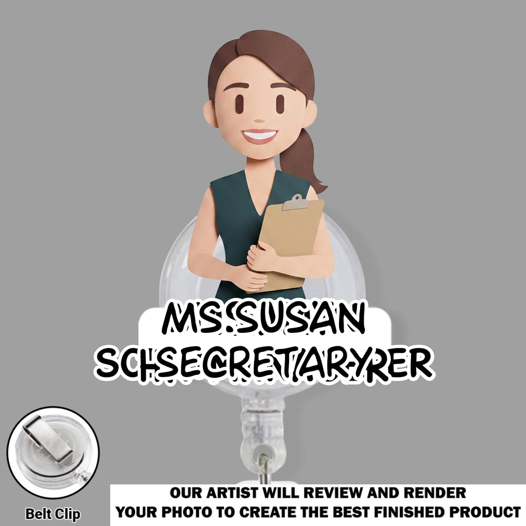 Custom Character ID Holder For Coworker, For Boss, Office Gift With Name • Cute Chibi Character - Personalized Acrylic Badge Reel