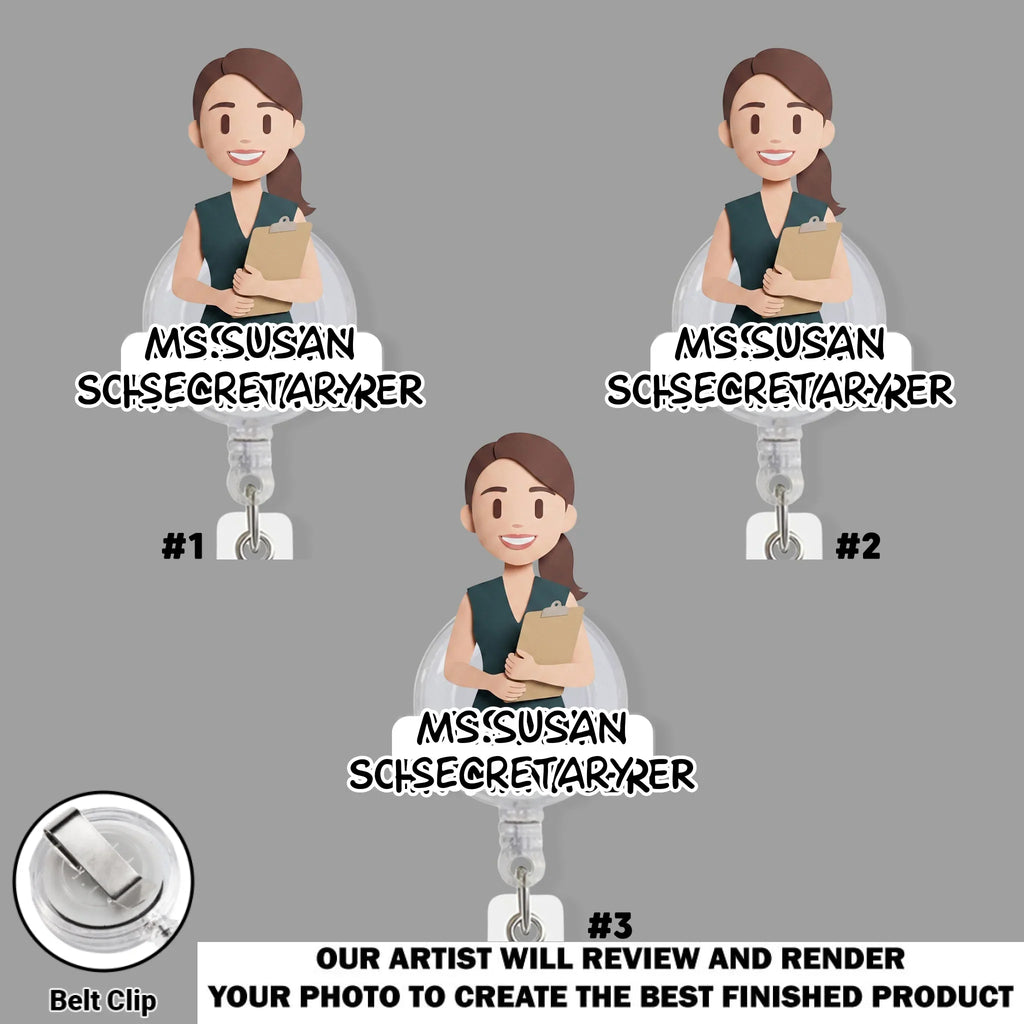 Custom Character ID Holder For Coworker, For Boss, Office Gift With Name • Cute Chibi Character - Personalized Acrylic Badge Reel