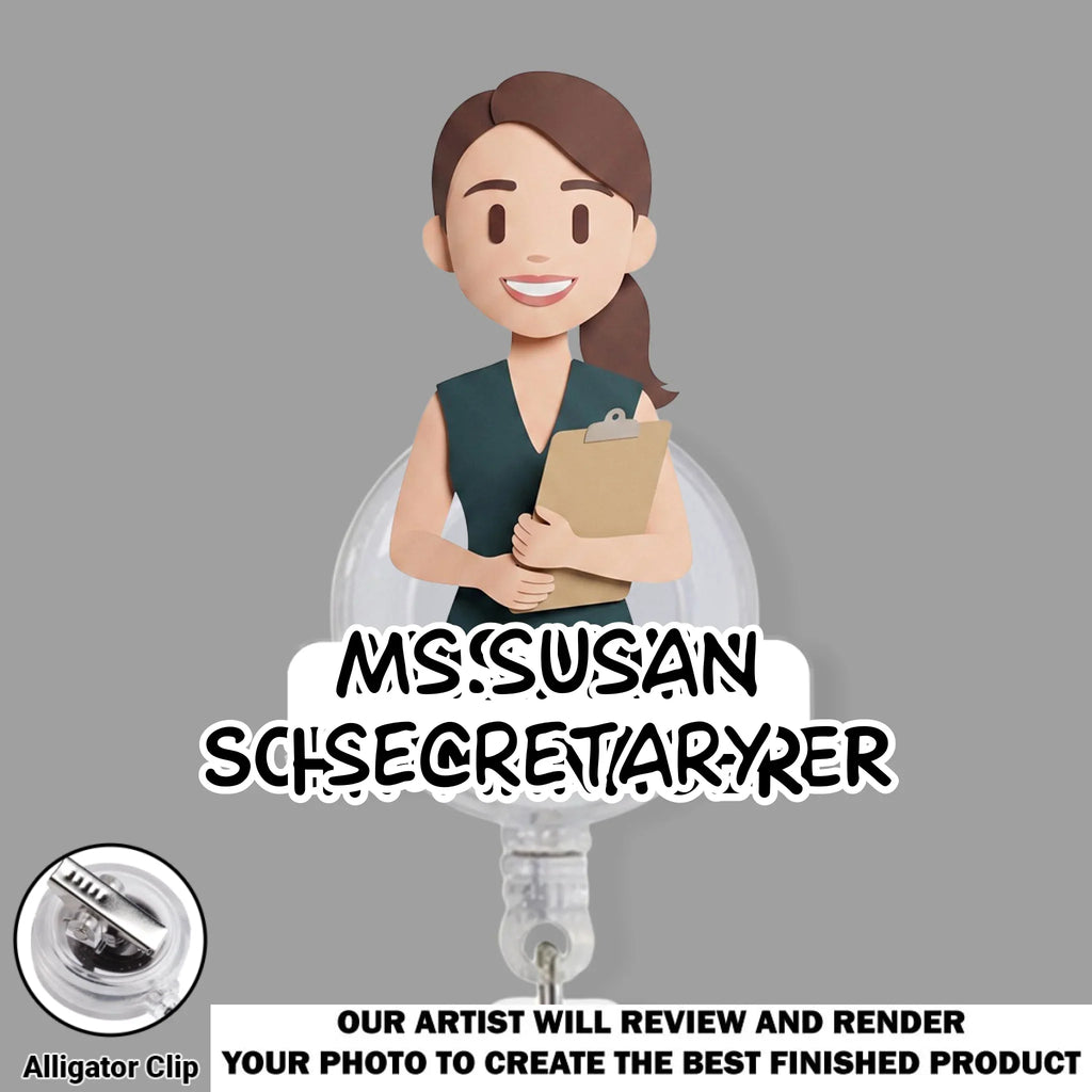Custom Character ID Holder For Coworker, For Boss, Office Gift With Name • Cute Chibi Character - Personalized Acrylic Badge Reel