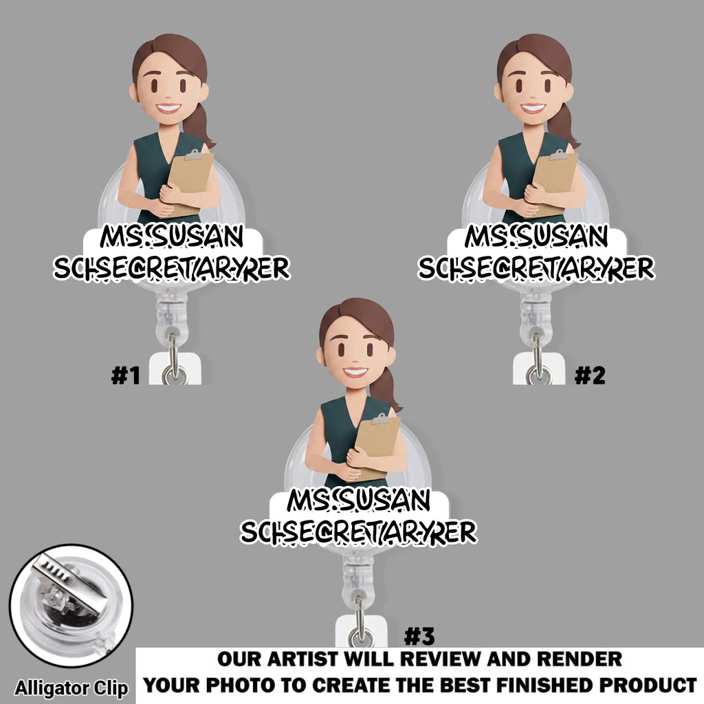 Custom Character ID Holder For Coworker, For Boss, Office Gift With Name • Cute Chibi Character - Personalized Acrylic Badge Reel