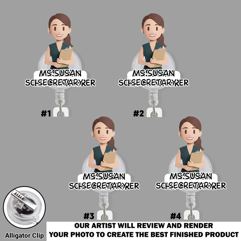 Custom Character ID Holder For Coworker, For Boss, Office Gift With Name • Cute Chibi Character - Personalized Acrylic Badge Reel
