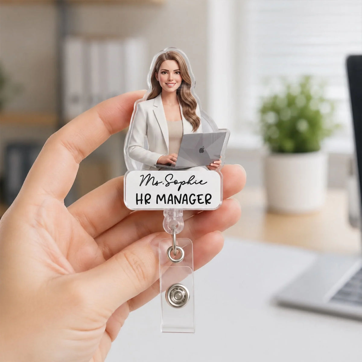 Custom Character ID Holder For Coworker, For Boss, Office Gift With Name • Work Identity - Personalized Acrylic Badge Reel