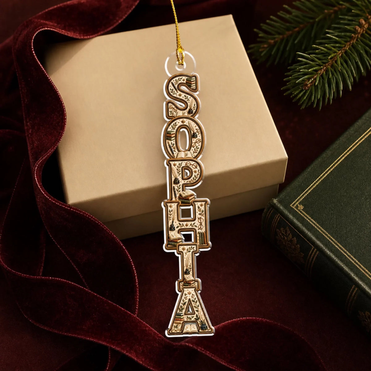 Custom Letter Christmas Ornament & Stocking Tag with Name • Book Lover - Personalized Acrylic Ornament